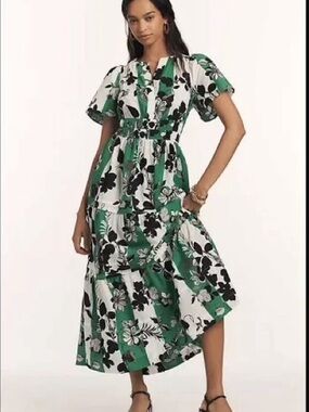 ANTHROPOLOGIE The Somerset Maxi Dress Chartreuse Green Stripe Large POCKETS EUC